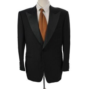 Canali Mens One Button Black Wool Suit Jacket Size 50